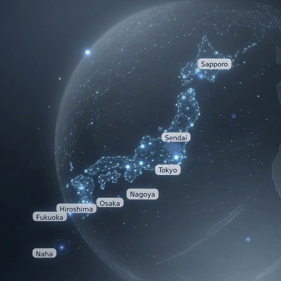 Japan coverage map showing key service cities